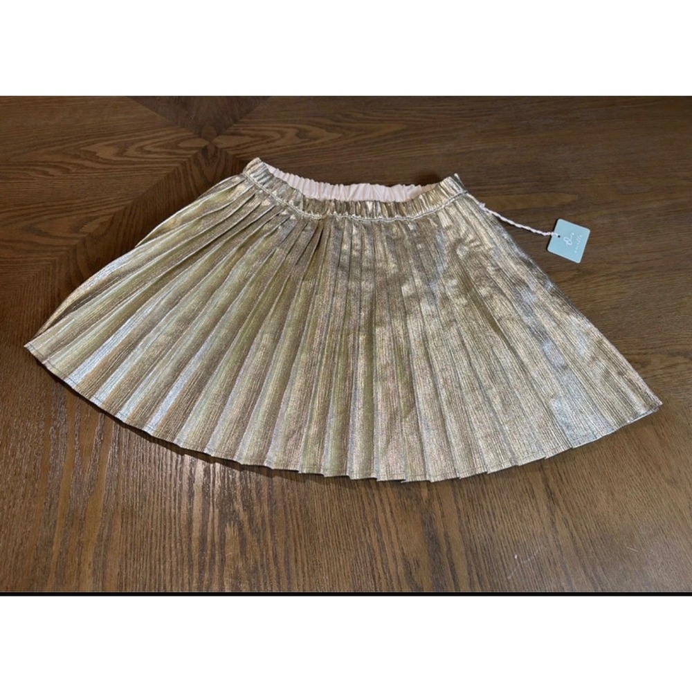 Owillo Kids Gold Metallic Pleated Skirt Size L Recycled Polyester Holiday Party